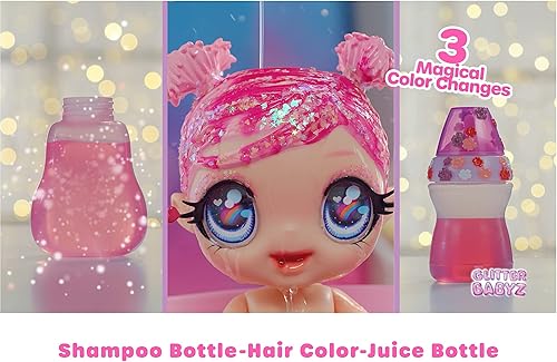 Miniatura 2 de MGA's - Muñeca de bebé con purpurina con cambios de color, cabello rosa, atuendo de puesta de sol, botella, regalo para niños de 3 a 5 años en