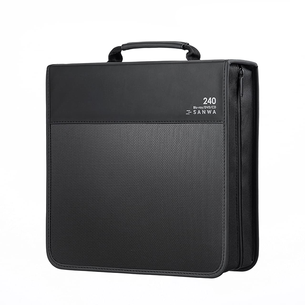 (Japan Brand) 240 Large Capacity CD Case, Portable DVD/VCD Storage, EVA Protective Blu-ray Wallet, Binder, Holder, Booklet with Attached Handle for Car, Home, Office, Travel, GFCDSBD240BK