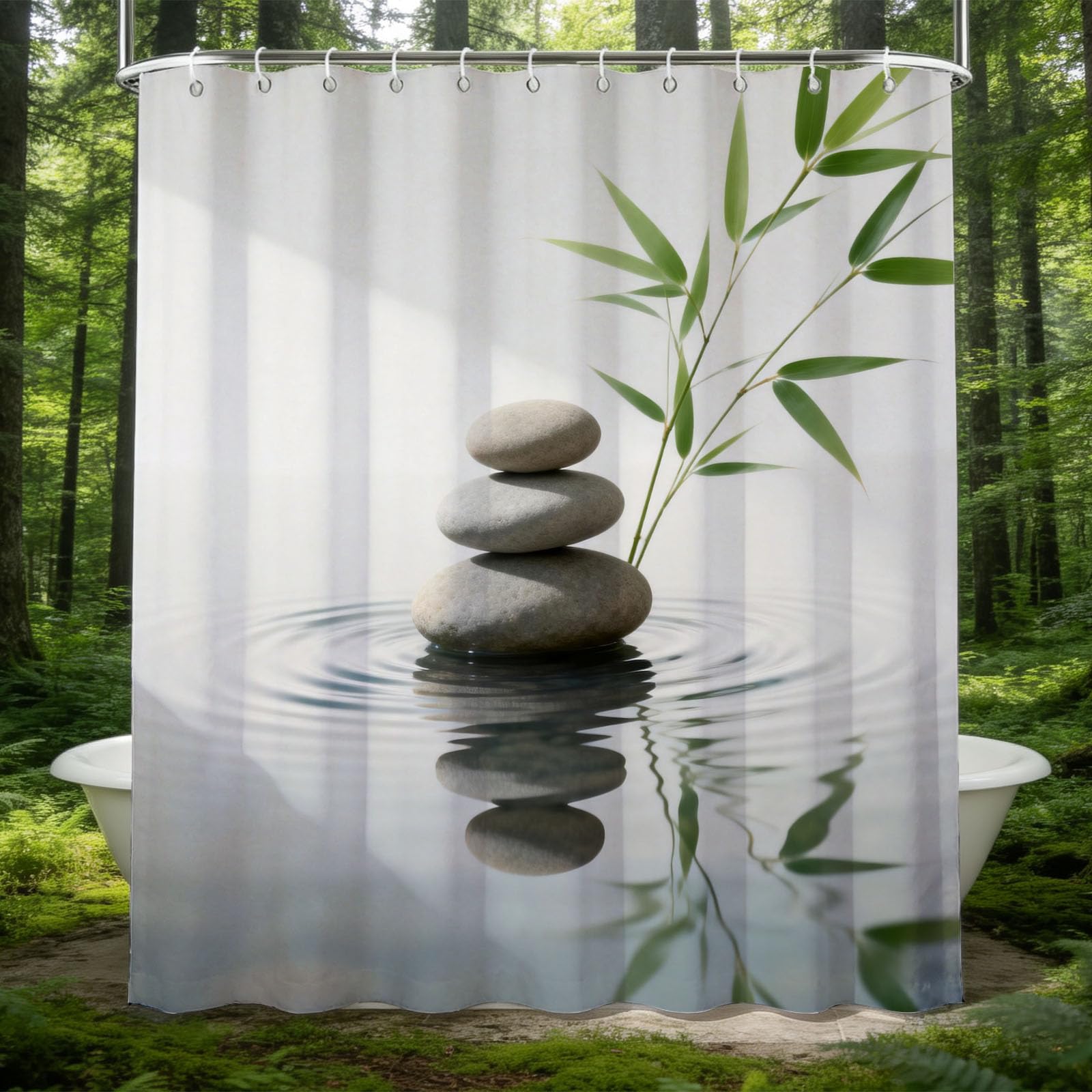 Hongduo 3D Zen Shower Curtain for Stalls Bathtubs Simple Bathroom Decor Shower Curtain Set Polyester Fabric Waterproof 180x180cm/71X71 Inch with Hooks