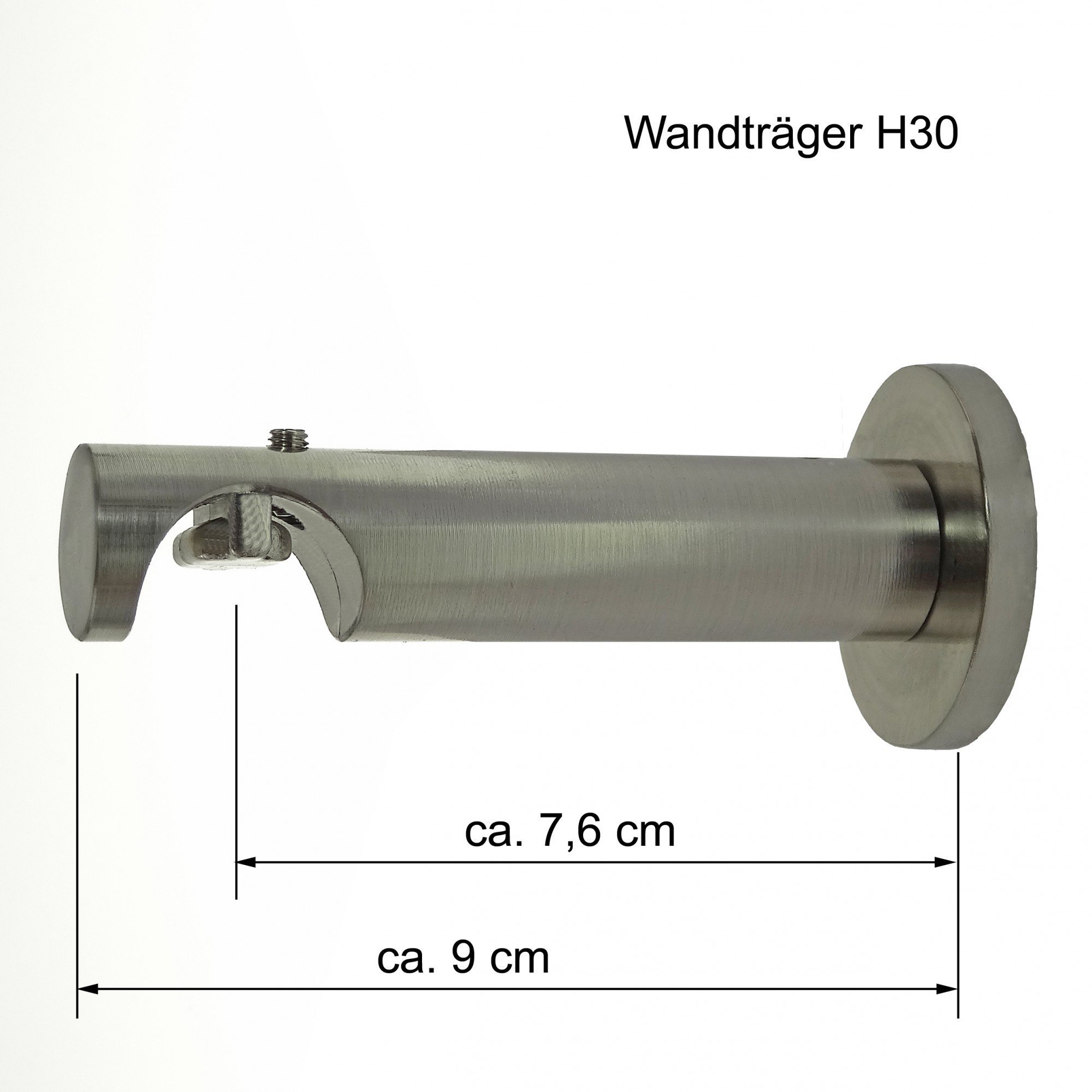 BASIT Gardinenstange Innenlauf Edelstahllook 20mm 1-läufig Wand 200cm H30 | Gardinenstangenset einläufig Wandmontage Metall Vorhangstange Wandhalterung 120-600cm wählbar Kappe Kugel Kristall E87
