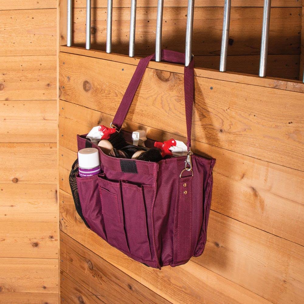 Horse Brush X-Large Grooming Tote (Burgundy) 16 Pockets Dust