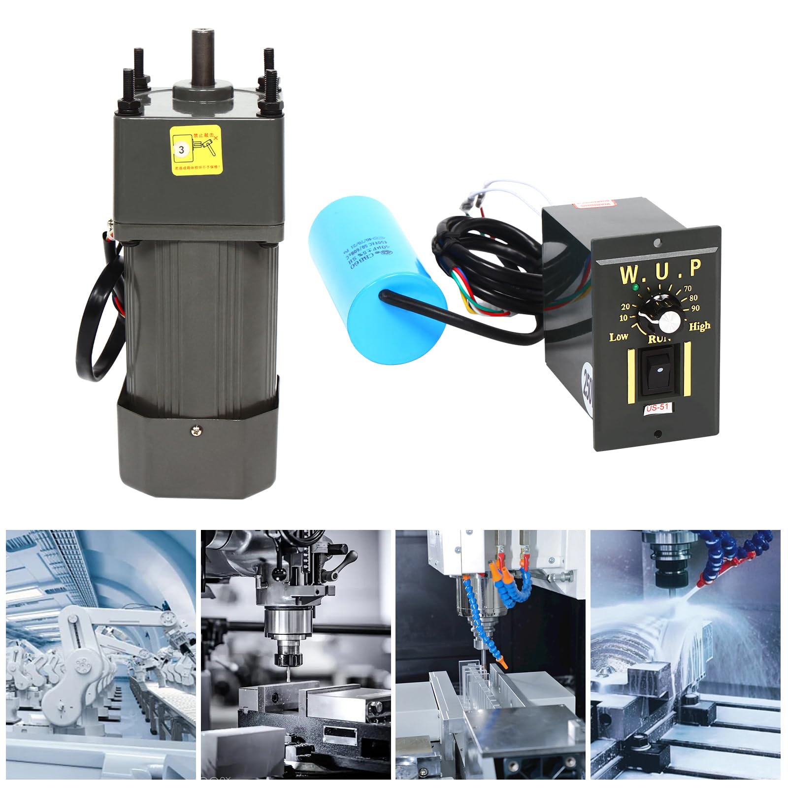 Elektrischer Getriebemotor, 220V 250W 10K AC Gear Motor mit Drehzahlregler, Verzögerung Einstellbare Drehzahl, 40uF Kapazität,Geeignet für Verschiedene Industrien wie Verpackungs, Druck