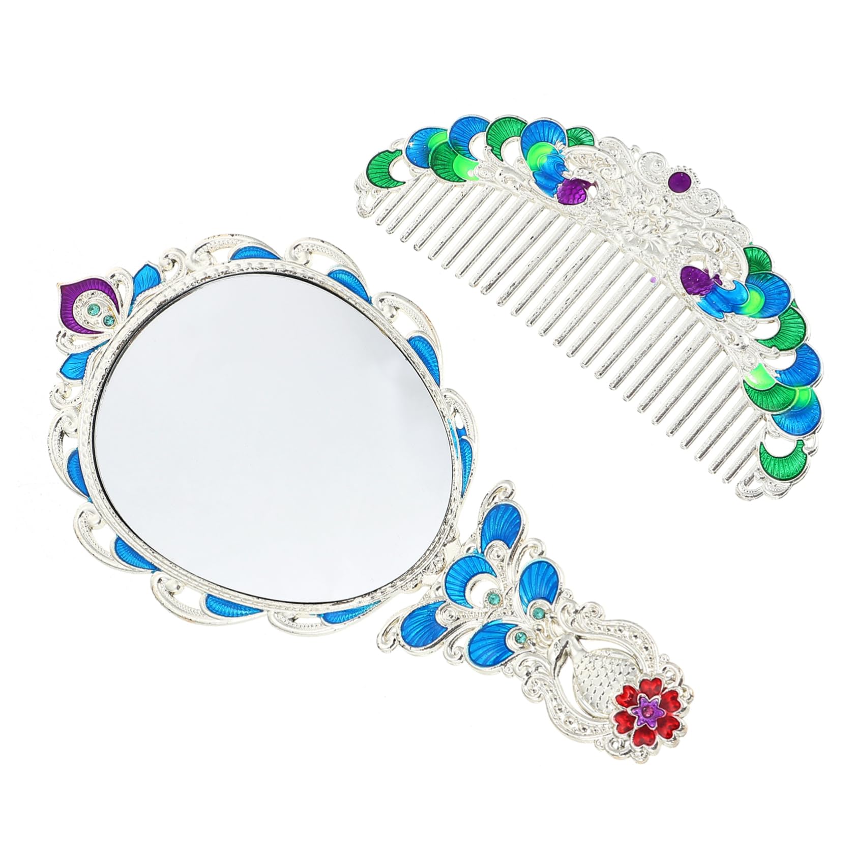 Miroir Vintage et Peigne Argenté au fini ciselé style rétro Healvian