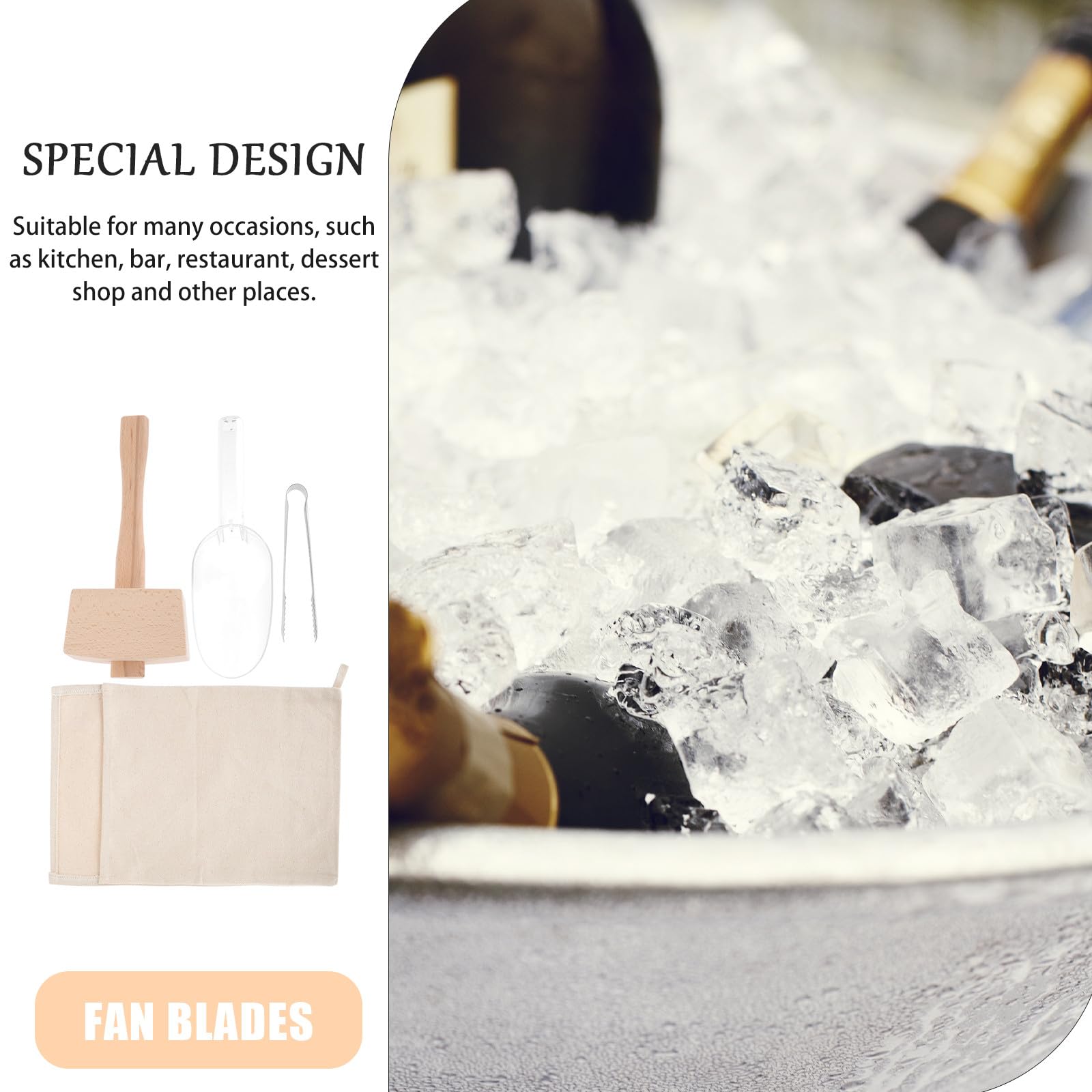 Juego de Bolsas de Hielo de Tela Plegable Mazo y Pala para Bar y Postres, Resistente y No Se Deforma, Accesorios Cocina para Hostelería