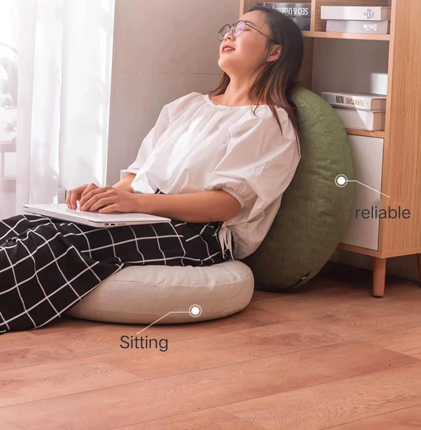Futón Redondo Japonés,almohada Grande De Suelo De Tatami De Lino Y Algodón,cojín De Asiento De Algodón Con Mechones Gruesos,cojín De Suelo De Color Sólido,co(Size:50x50cm(20x20inch),Color:Café)
