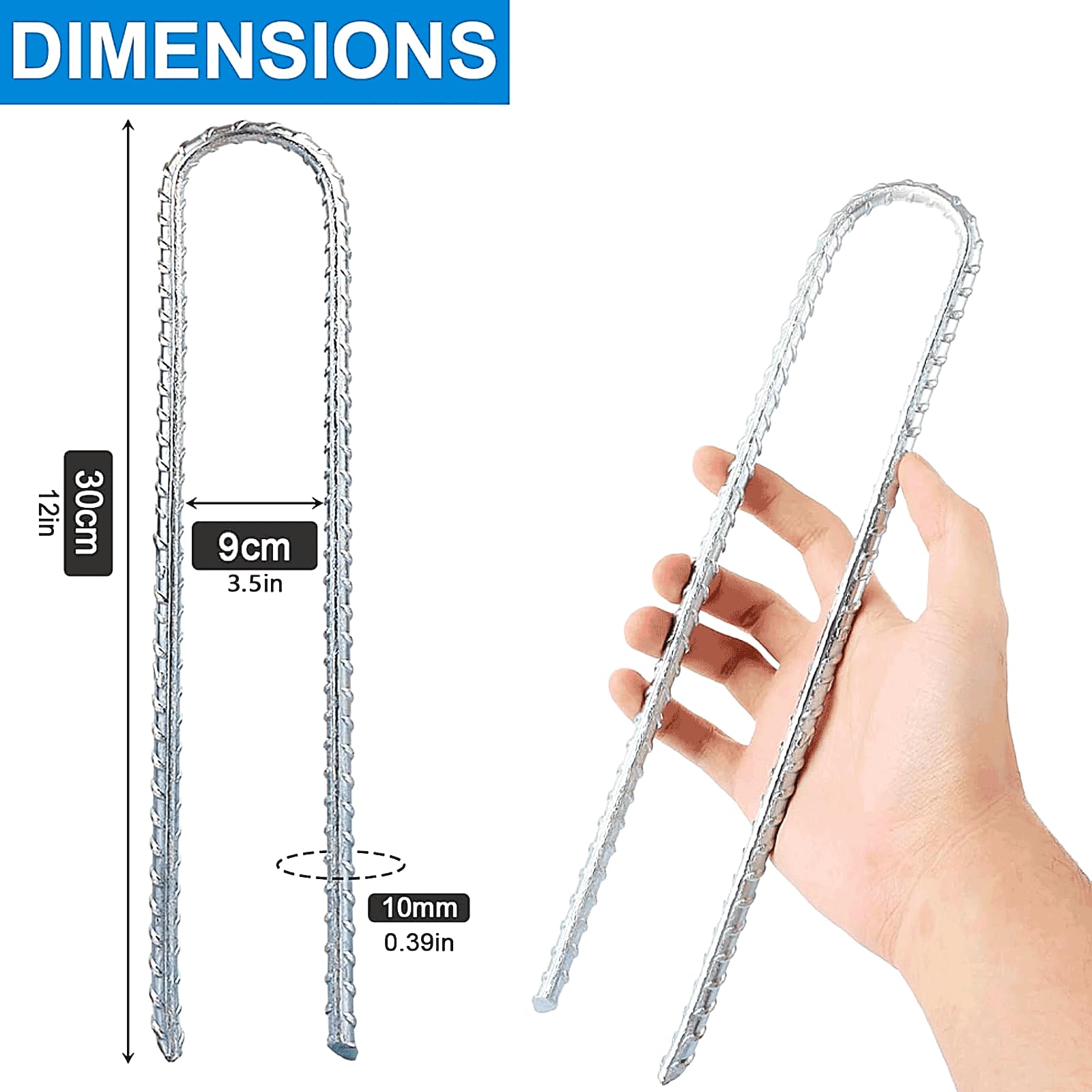 Lot de 12 piquets de tente de 30,5 cm, piquets d'armature robustes, piquets de tente galvanisés, piquets de camping, piquets de trampoline en forme de U, ancrage extra long pour trampoline