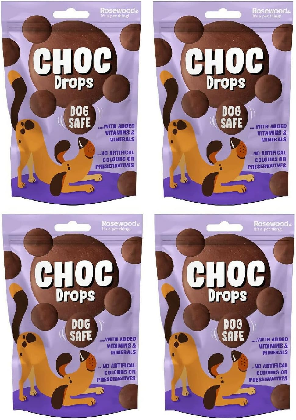 4 PACK ROSEWOOD CHOC DROPS DOG SAFE CHOCOLATE TREAT TRAINING BITE SIZE TREAT BUTTONS 200G