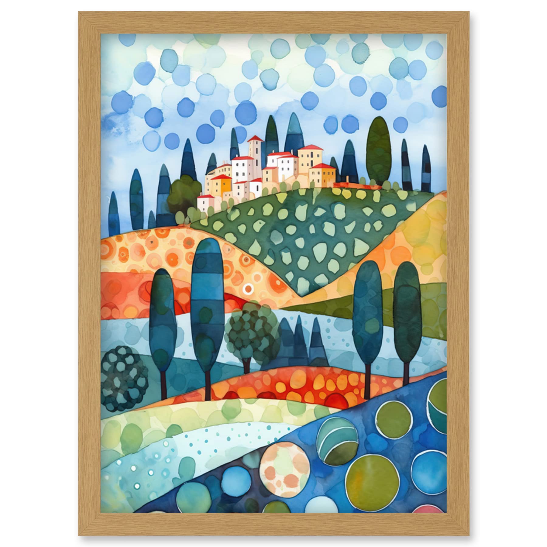 Artery8 Italian Abstract Landscape Folk Art Artwork Framed Wall Art Print A4