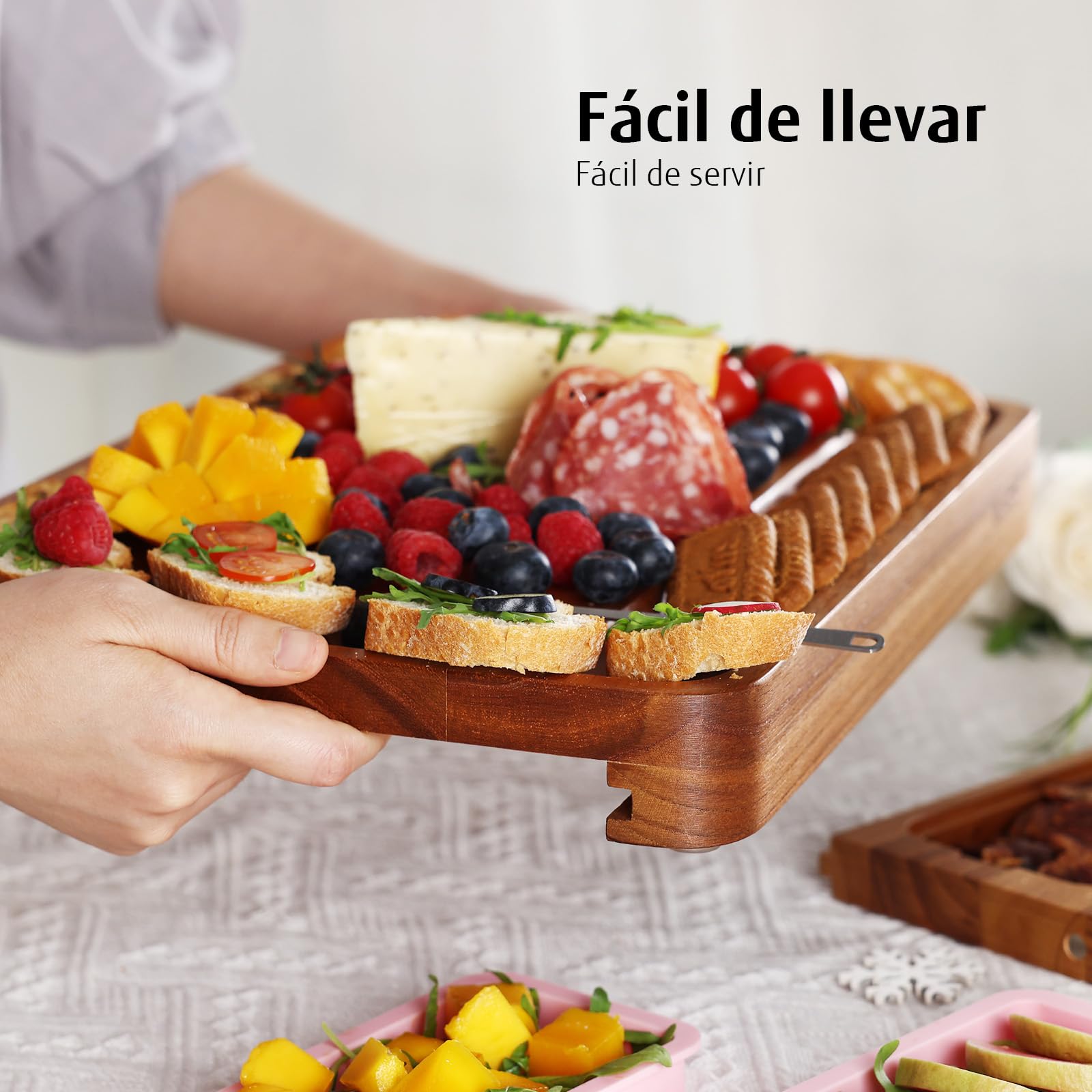 hecef Tabla de quesos Grande de Madera con Accesorios, 2 cajones