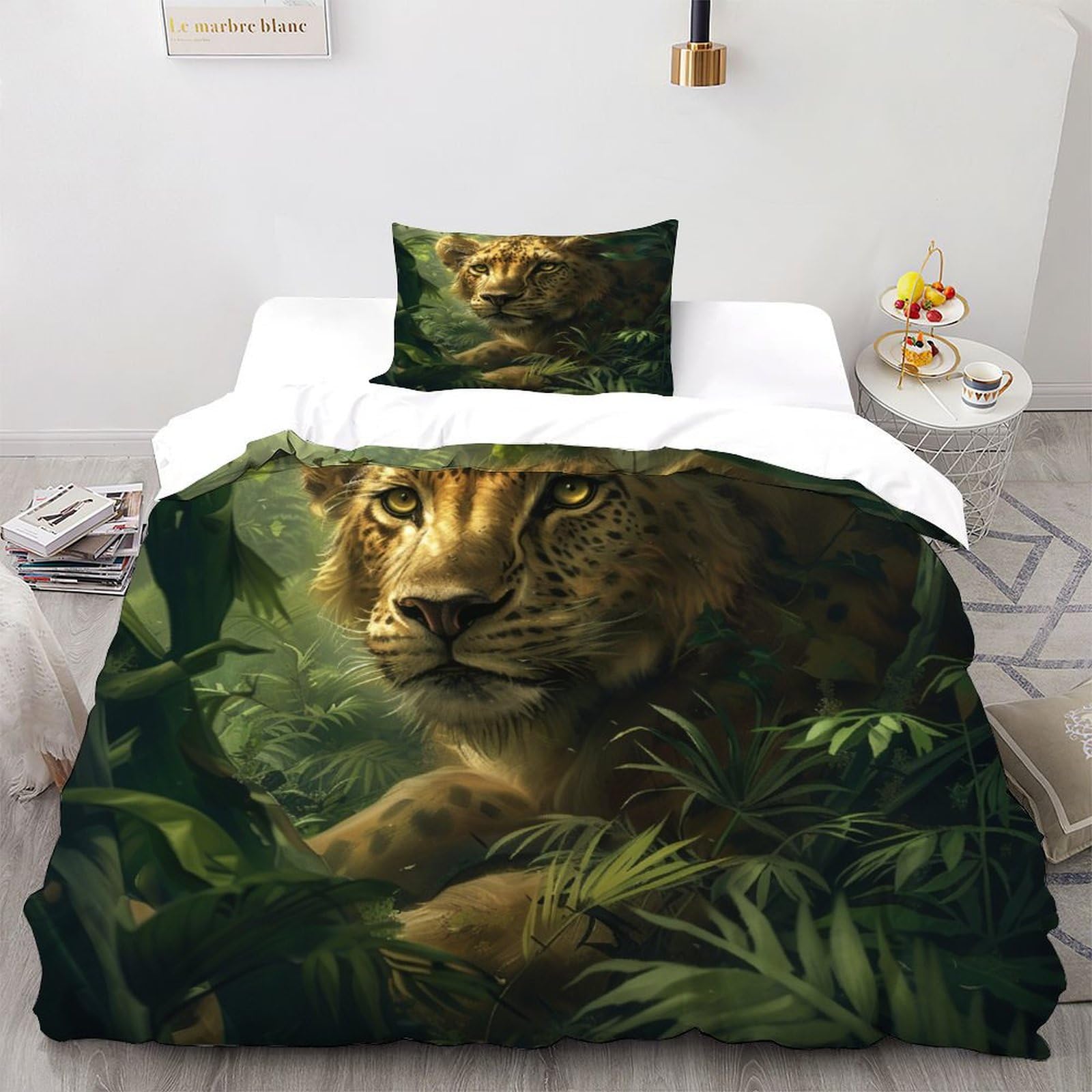 Housse de couette léopard fermeture éclair parure de lit 2 taies microfibre douce