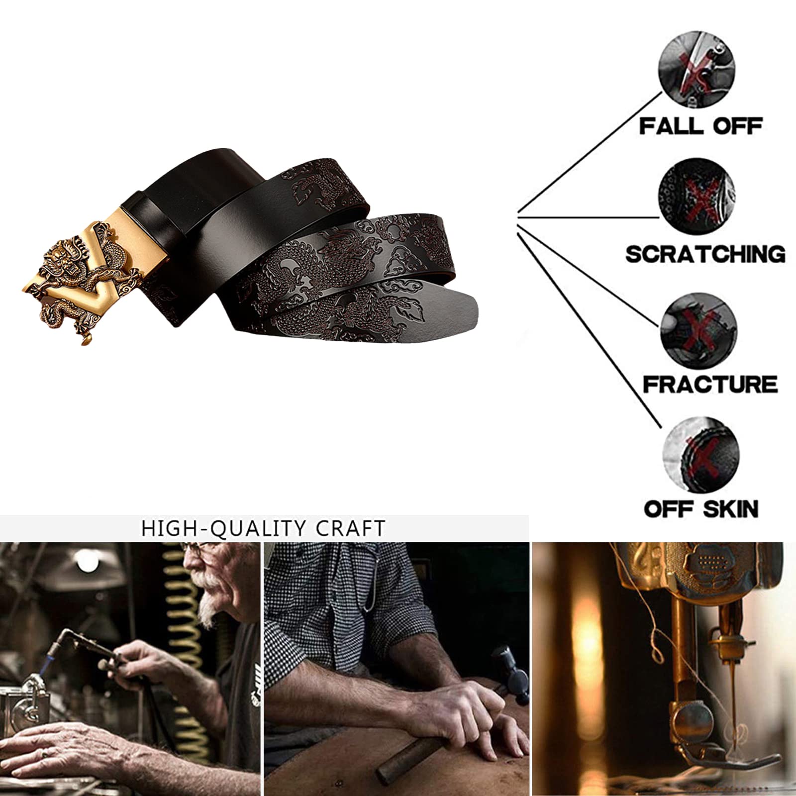 Cinturón De Trinquete Cuero Genuino For Hombre, Elegante Hebilla Metálica Con Dragón 3D, Automático Y Deslizante, 35 Mm Ancho, For Trajes Vestir Vaqueros Informales