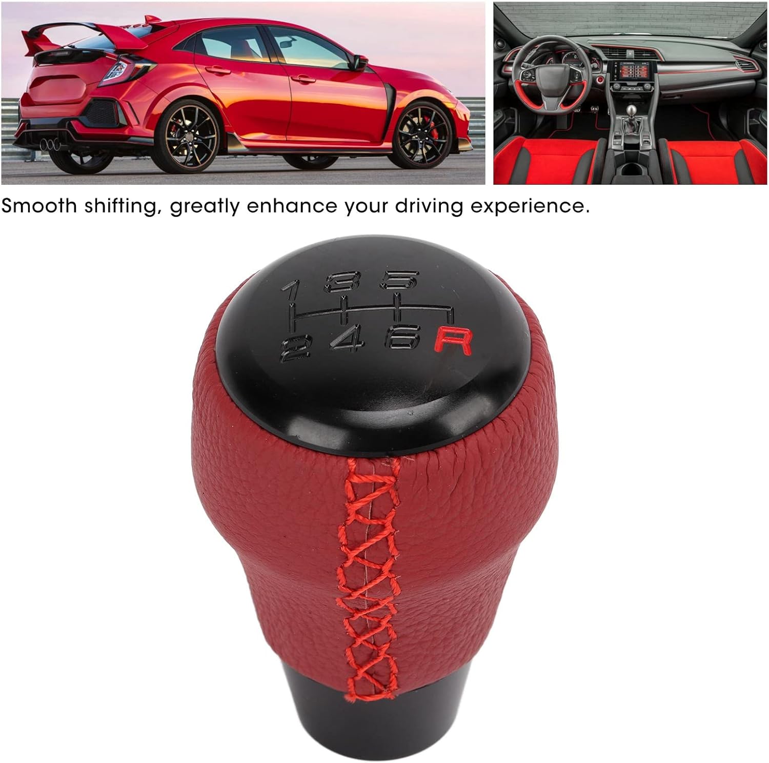 Gear Shift Knob Shifter, KIMISS 08u92TEA Car Gear Shifter Knob Artificial Leather Gear Stick Knob Replacement Type R 2017‑2019