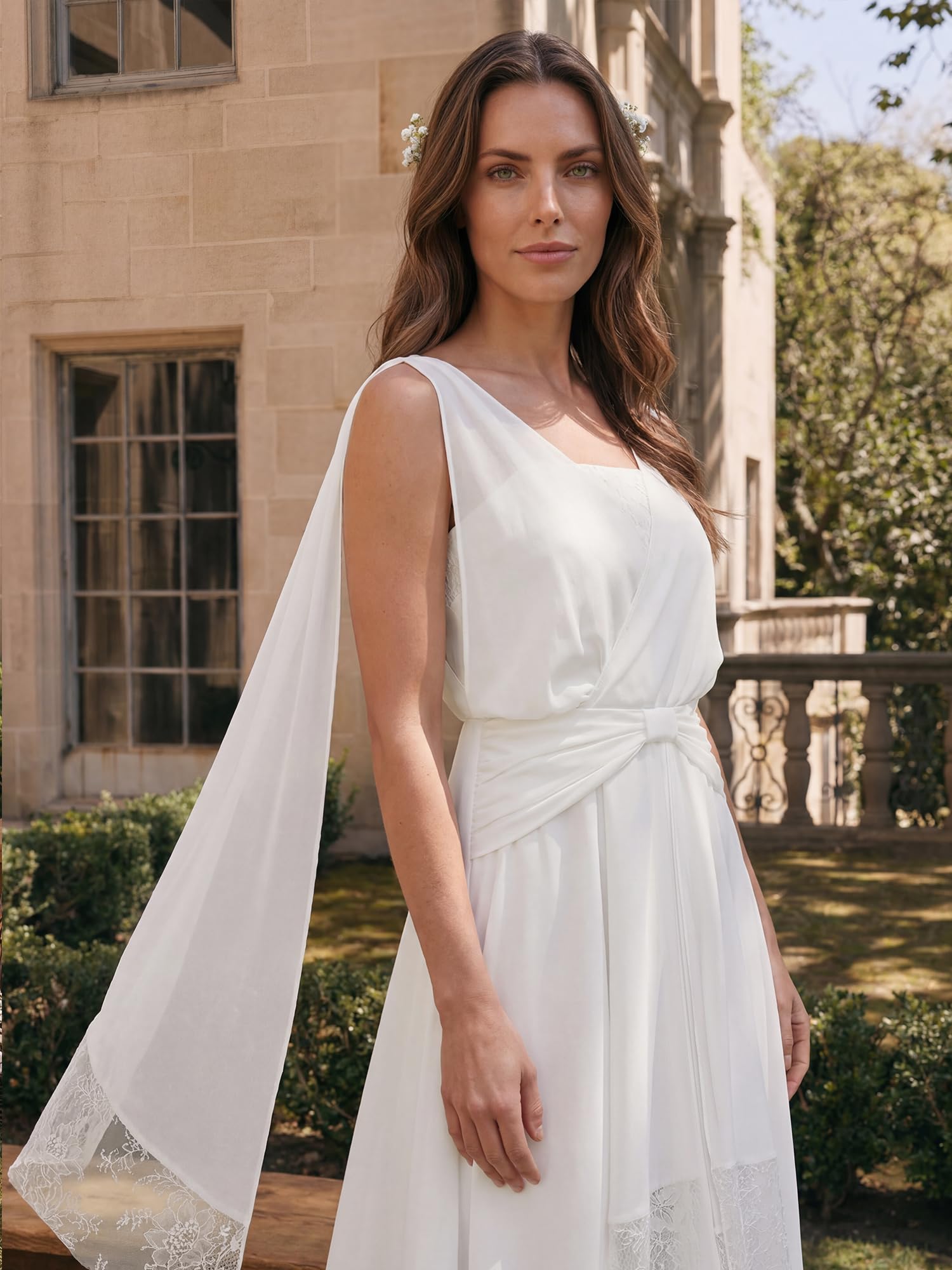 Ever-Pretty Robe de Soirée Midi en Mousseline Col V sans Manches Dentelle A-Ligne EG02746