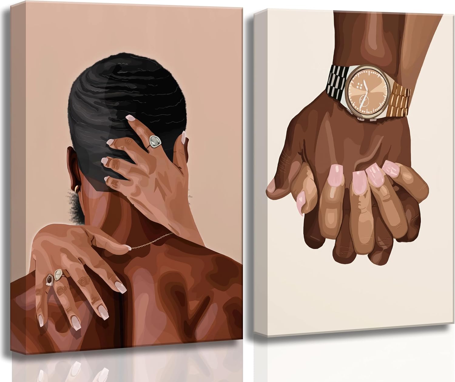 2 Pcs Afro Black Couple Canvas Wall Art African American Women Men Black Love Pictures Wall Decor Black Girl Poster Print Artwork for Bedroom Living Room Bathroom Office Home Decoration