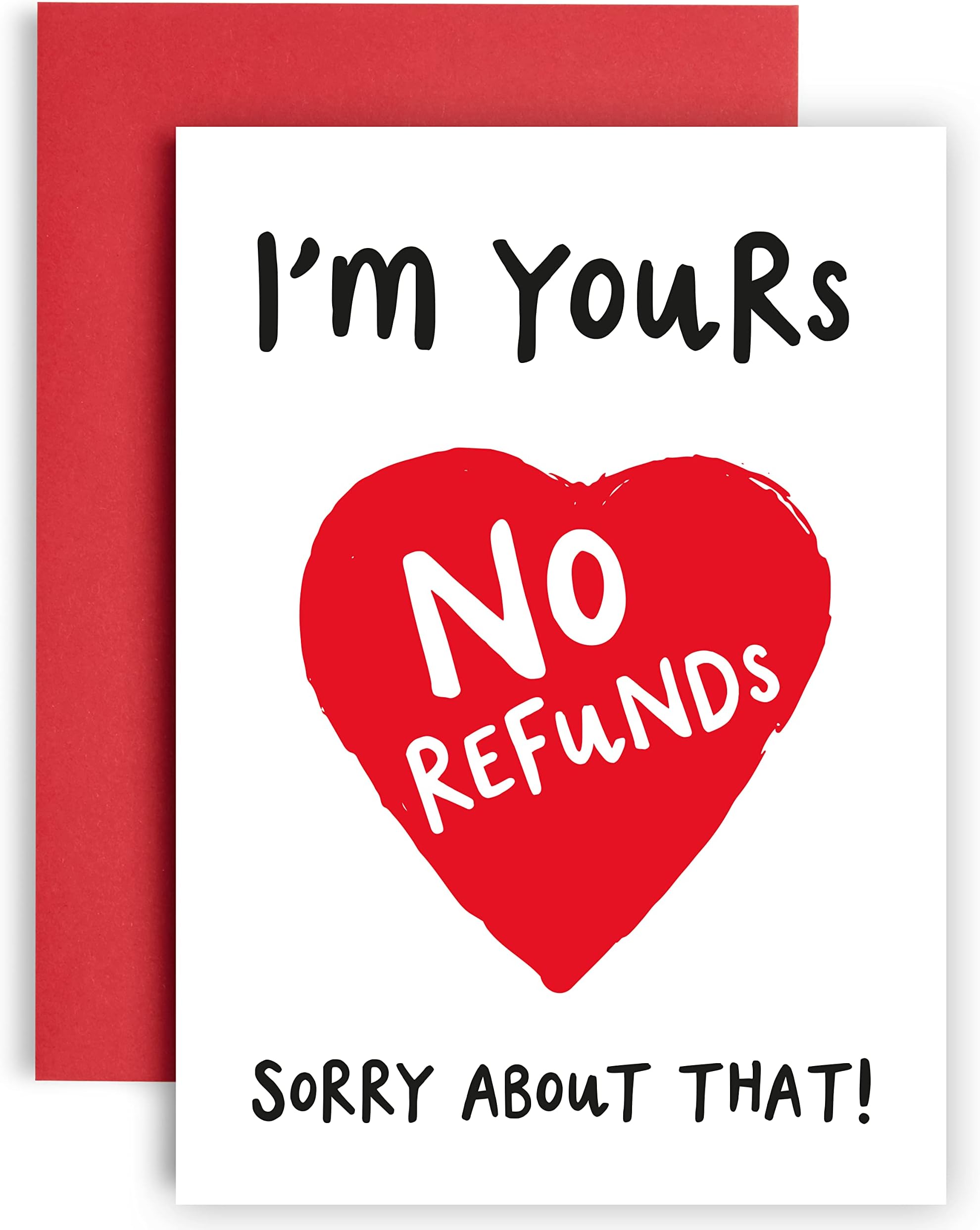 Huxters Anniversary Card โ Iโm Yours Funny Card for Wife, Husband โ 350GSM Boyfriend Valentines Day Card with Red Envelope โ Blank Interior for Custom Message - A5 (I'm Yours)