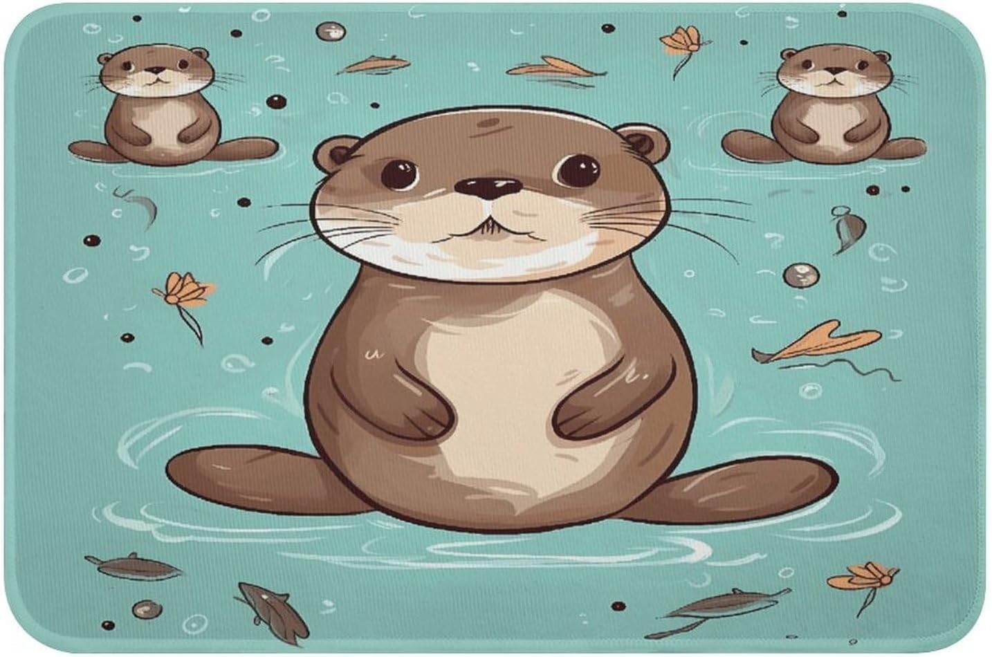 Cartoon Cute Otter Front Door Mat for Home Decor Outdoor Indoor Entrance Door Mat Non-Slip Outside Doormat Washable Kitchen Rug Crystal Velvet Welcome Mats Soft Small Area Rug