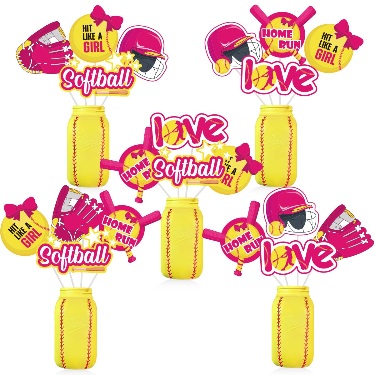 24 Pack Softball Centerpieces Sticks, Fast Pitch Table Decorations, Sport Girls Birthday Baby Shower Party Supplies