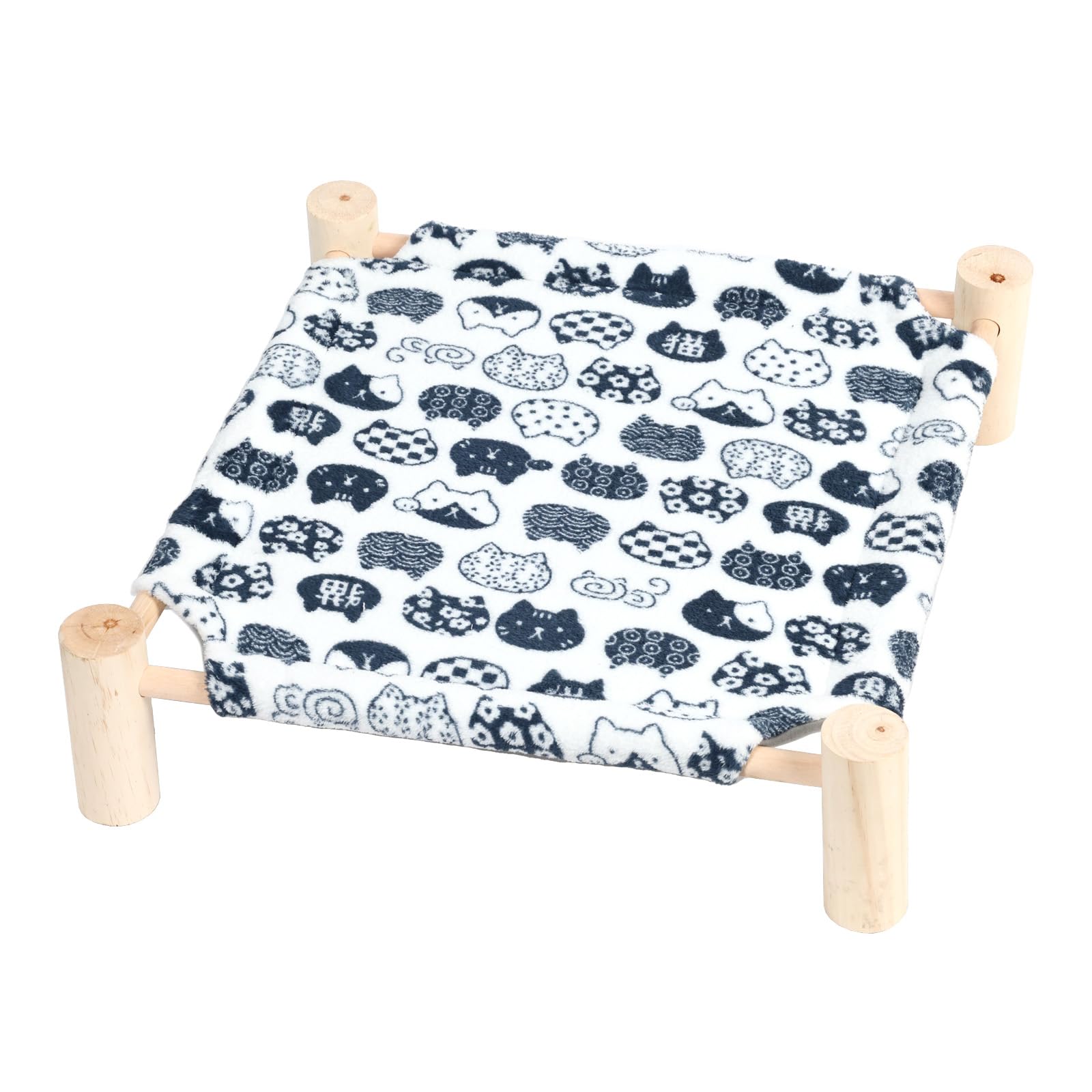 Patas Lague Self Warming Cat Hammock Bed Small Dog Bed, Wooden Thermal Cat Elevated Self Heating Soft Warm Pet Rubbit Bed for Winter, Cat Beds for Indoor Cats, Cat Cots Puppy Bed (White Cat)