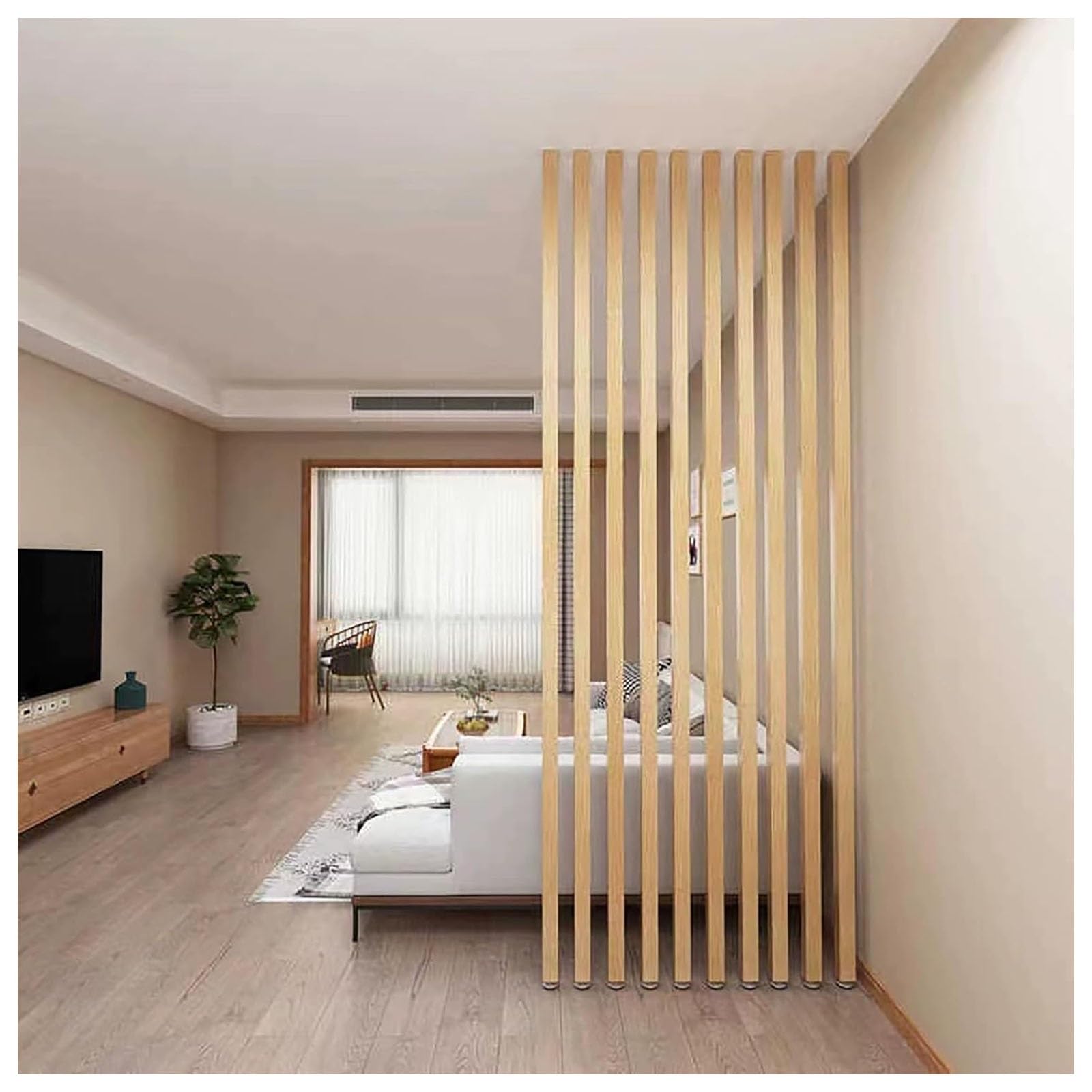 Screen Ceiling to Floor Swivel Partition Post Room Dividers, Temporary Walls Room Divider Wooden Slats，Privacy Post Fence，for Entrance Restaurant Office Decor Column(8 pcs,240cm/94.4in/7.87ft)