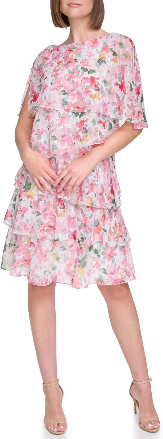 Jessica Howard Womens Mini Floral Chiffon Cocktail Party Dress