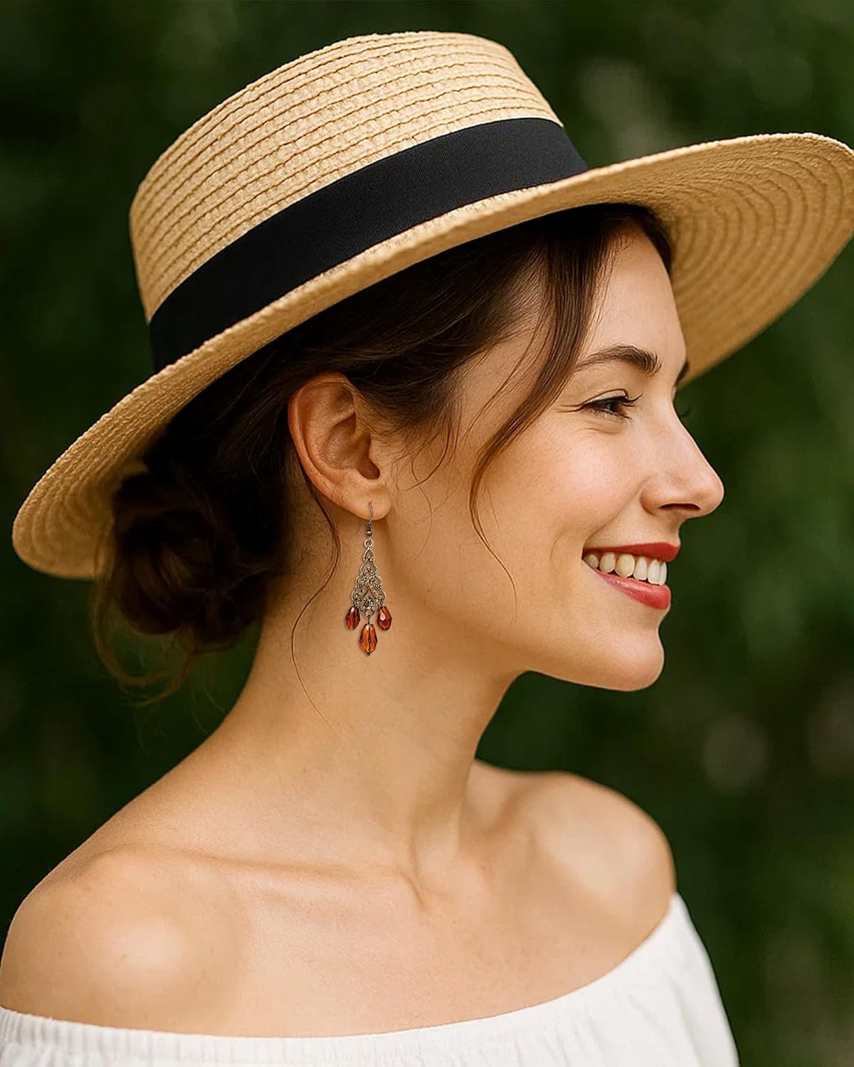 Vintage Brown Crystal Drop Earrings, Bronze Dangle Earrings for Women, Gemstone Elegant Jewelry Gift for Mom - Image 4