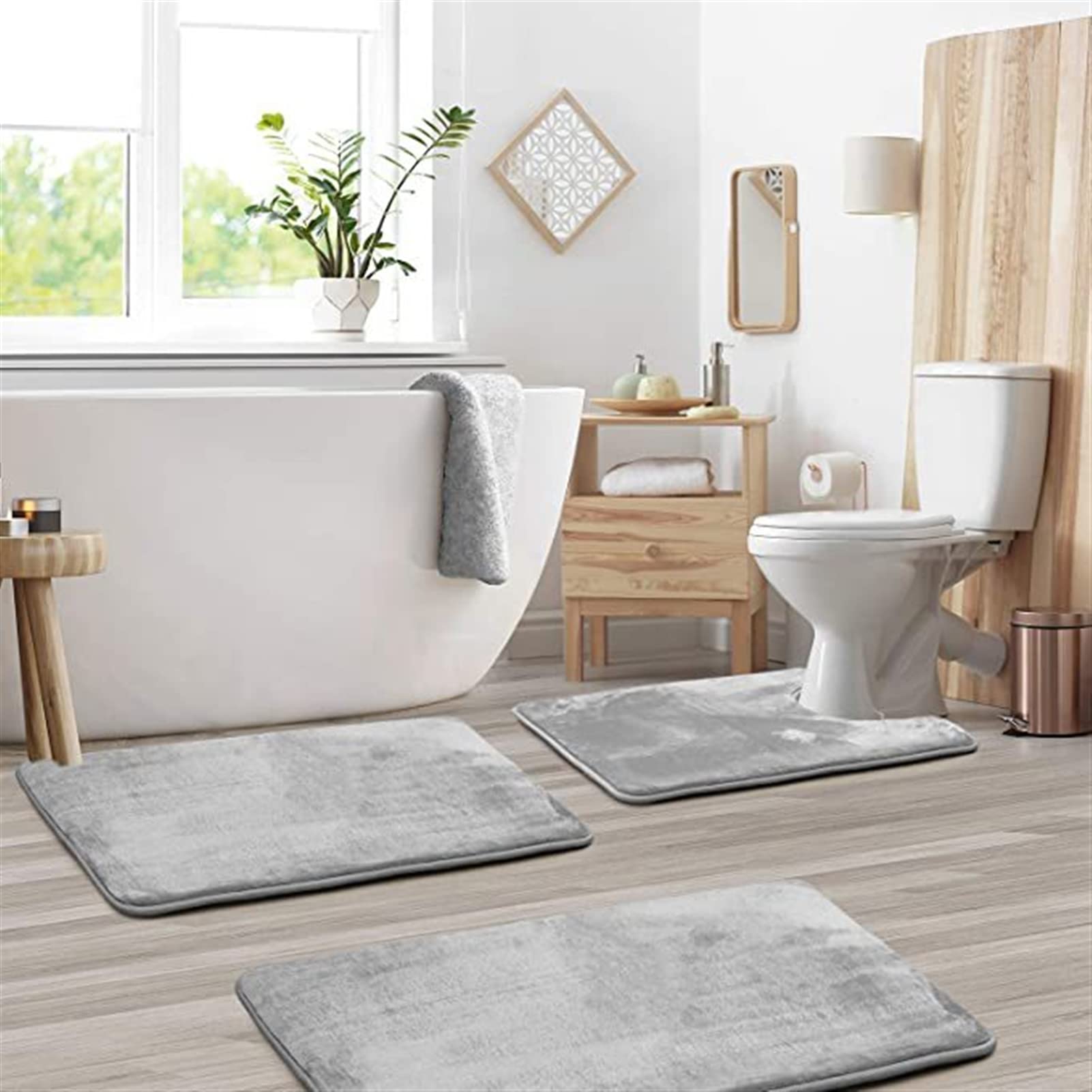 Lifup Microfiber Bathroom Rug Set, Soft 3 Piece Bath Rug Set, 1 Toilet Mat U-Shaped and 2 Bathroom Rugs, Washable Absorbent Floor Mat, Quickly Dry Mats for Bathroom Tub Light Blue