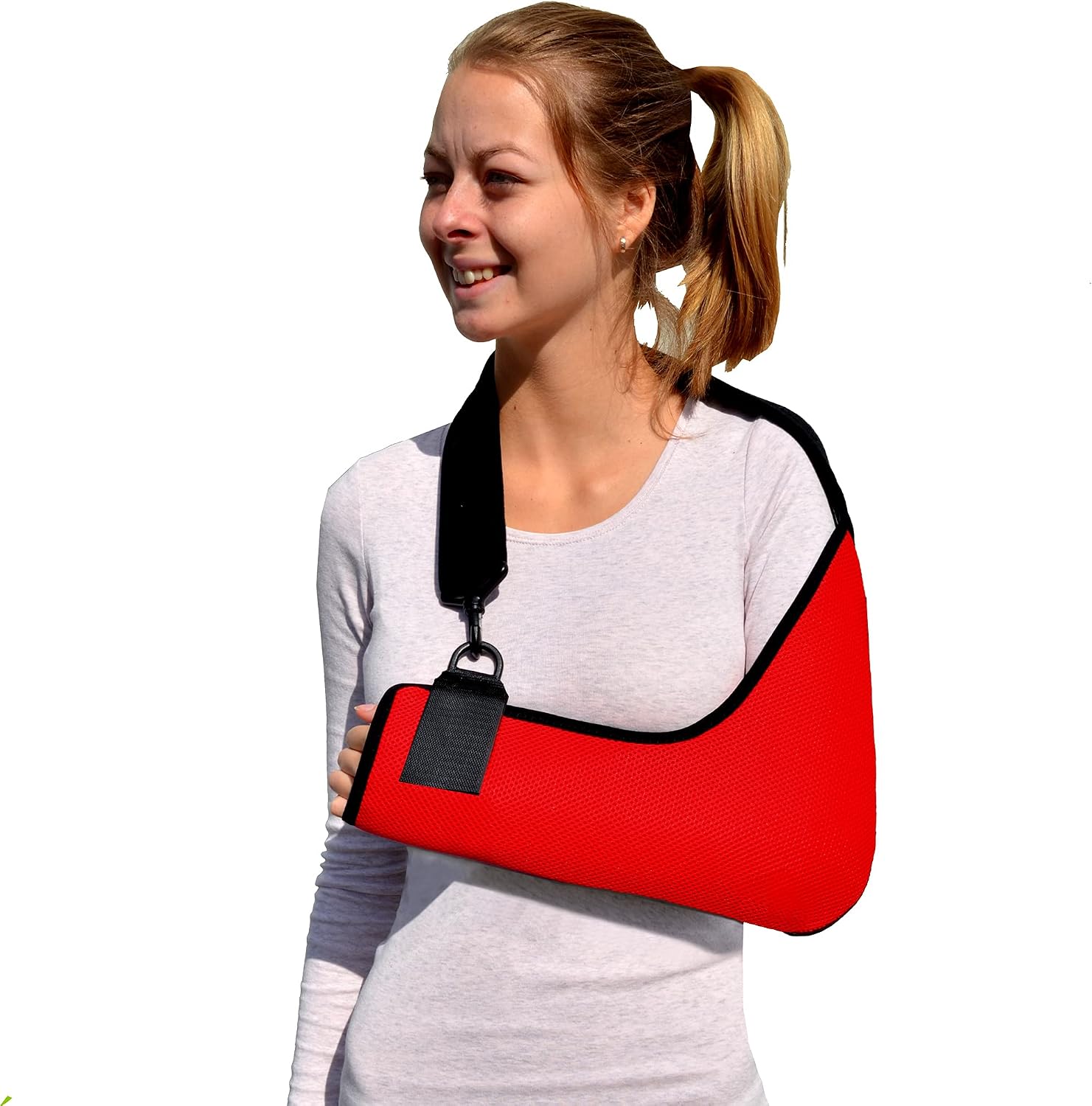 Arm Sling Adult, Feel Safe, Easy to Fit, Cooling Fabric Technology, L, Red/Black Trim.