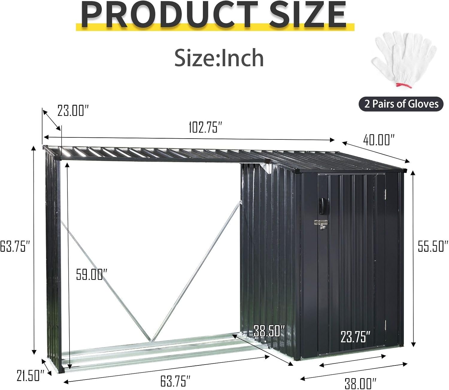 Outdoor Steel Firewood Rack with Storage Shed, Waterproof Metal Log Holder & Garden Tool Storage, Perfect for Backyard, Wood Stove Supply, Two-in-One Design with Sloping Roof