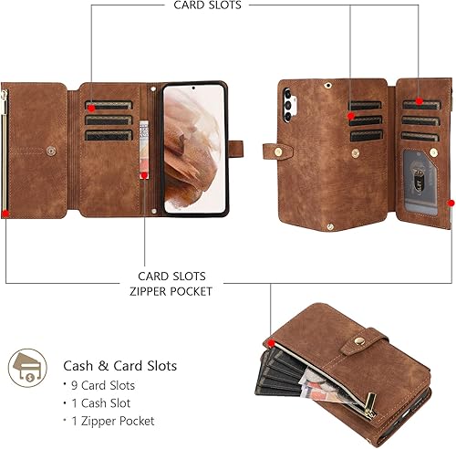Miniatura 10 de UEEBAI Funda para Samsung Galaxy A13A04s, 9 ranuras para tarjetas, billetera de cuero retro para A13 5G4G con correa de mano, ranuras para tarjetas,