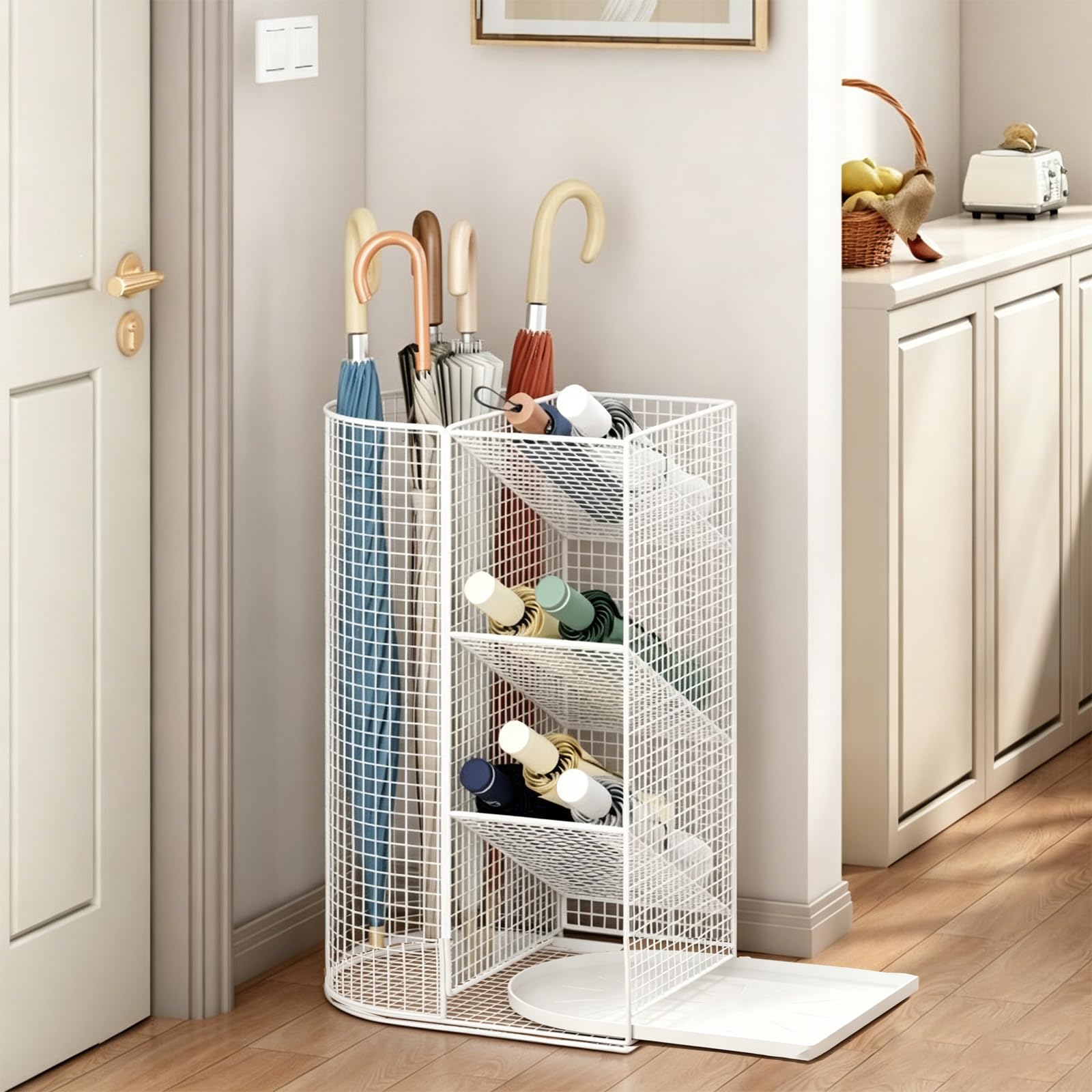 Porte-parapluie design blanc pour garder votre entrée de maison propre et sèche