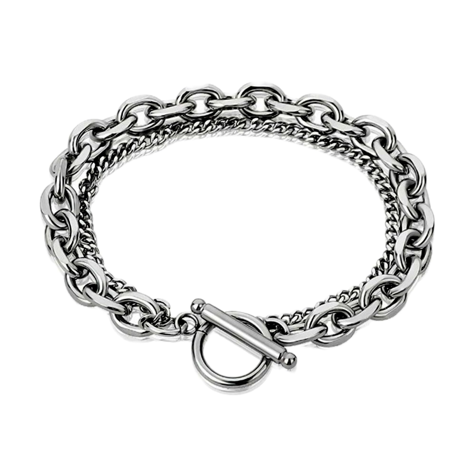 TWO KAT Titanium Chain Bracelet for Men, 8.3 Inches Double-Layer Design, Durable & Lightweight Metal Jewelry with Toggle Clasp, Gift Envelope Included