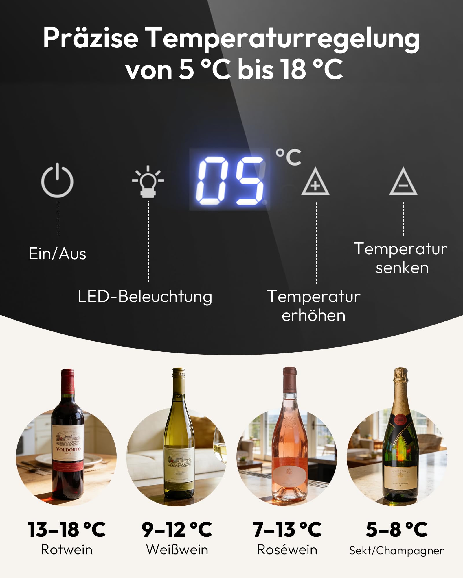 EUHOMY 45L Weinkühlschrank 18 Flaschen Freistehender Glastür Digitaler Temperaturregelung Schloss