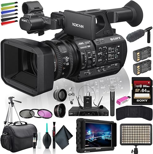 Sony Videocámara PXW-Z190V 4K XDCAM (PXW-Z190V) - Producción de múltiples cámaras 4K | Monitor externo, micrófono ECM-VG1, luz LED, trípode y más