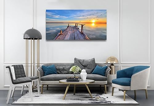 Miniatura 7 de Baisuwallart S05962 - Lienzo decorativo para pared, diseño de pájaros voladores, puesta de sol, 1 panel, pintura de paisaje de mar, puesta de sol