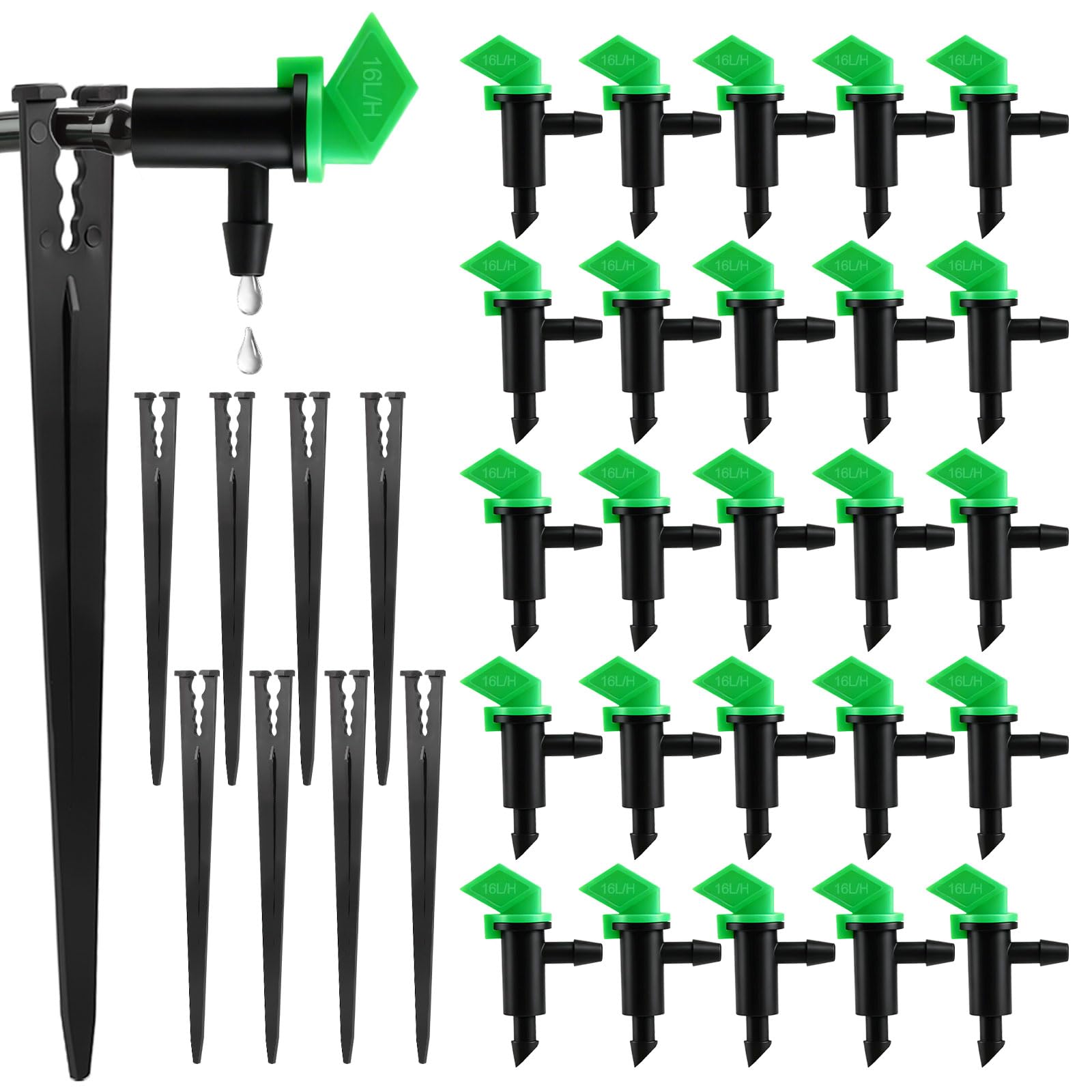 Kalolary 120Pcs Water Flow Irrigation Dripper with Support Stakes