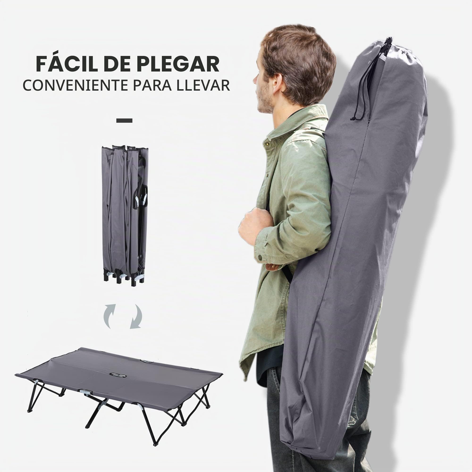 Outsunny Cama doble para acampar, cama de camping, cama plegable para exteriores, patio, cama de dormir súper ligera con bolsa de transporte (gris)