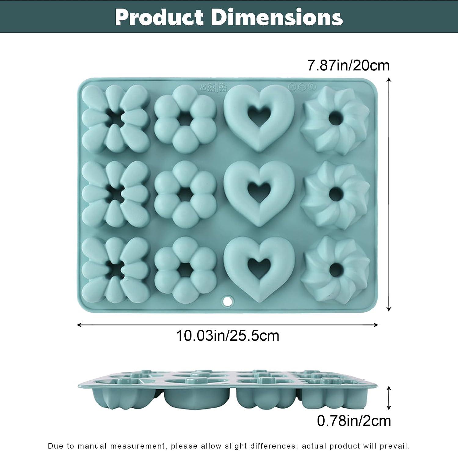 Donut Pan, 12 Cavity Silicone Donut Baking Pan, Non-Stick Silicone Doughnut Pan Food Grade Cake Mold for Jello, Cupcake, Doughnut Donut, Cornbread, Brownie