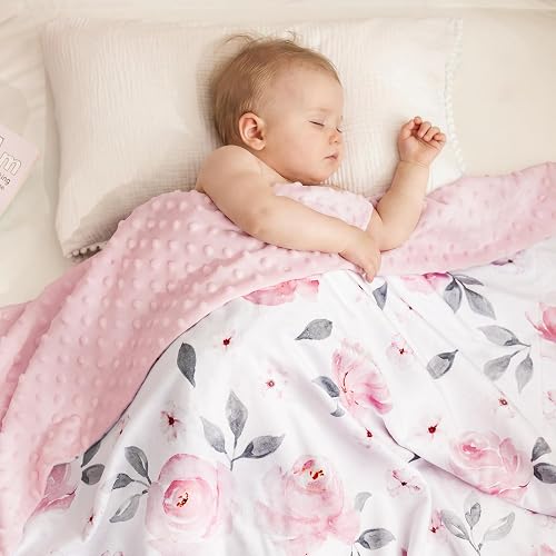 PHF Minky baby blanket for Girls, boys 40x50 Inches Soft Double Layer baby blankets with Dotted backing,Receiving blanket bed Throws for Newborn, Infant, babies, Floral