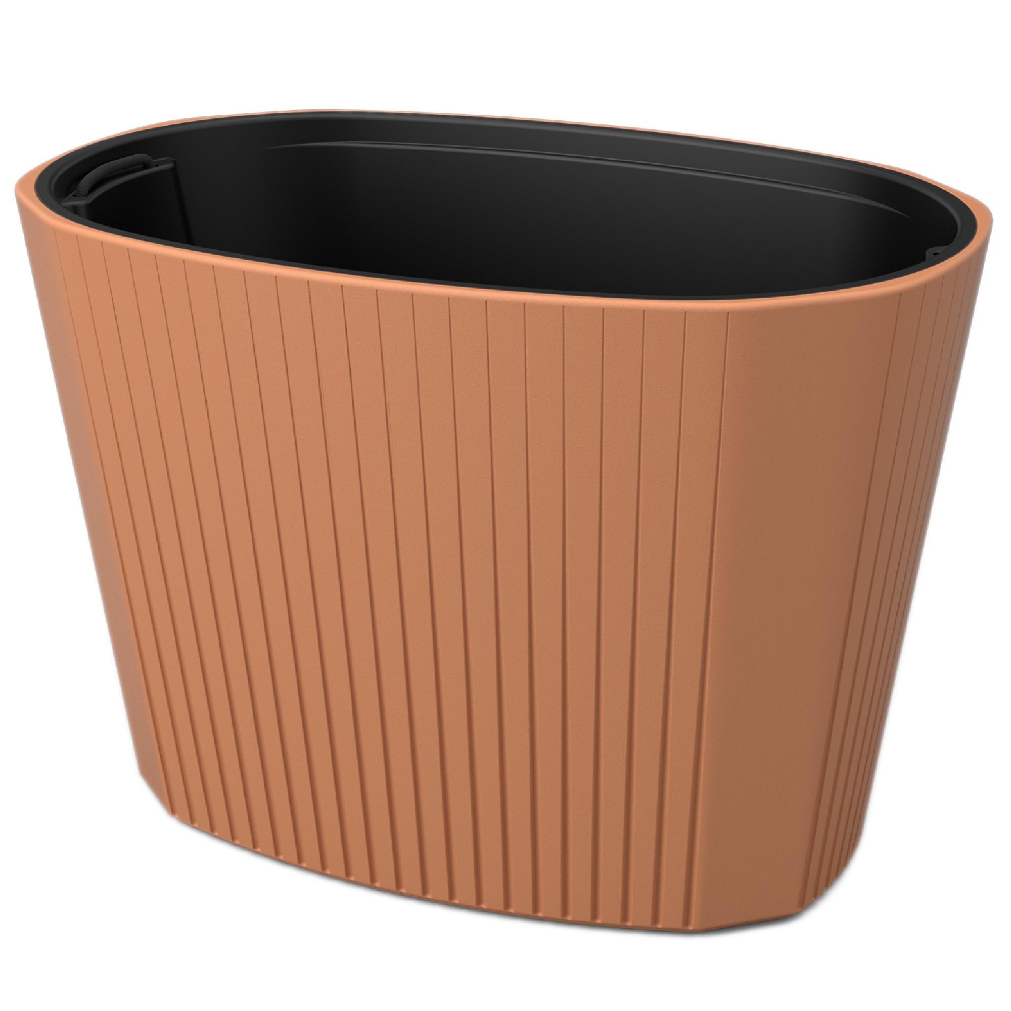 botle Pot de fleurs avec grand insert - Couleur terre cuite - Ovale - 59,5 x 39 cm - Hauteur : 41 cm - Surface rainurée - Plastique mat - Moderne - Glamour - Pour terrasse, jardin, balcon
