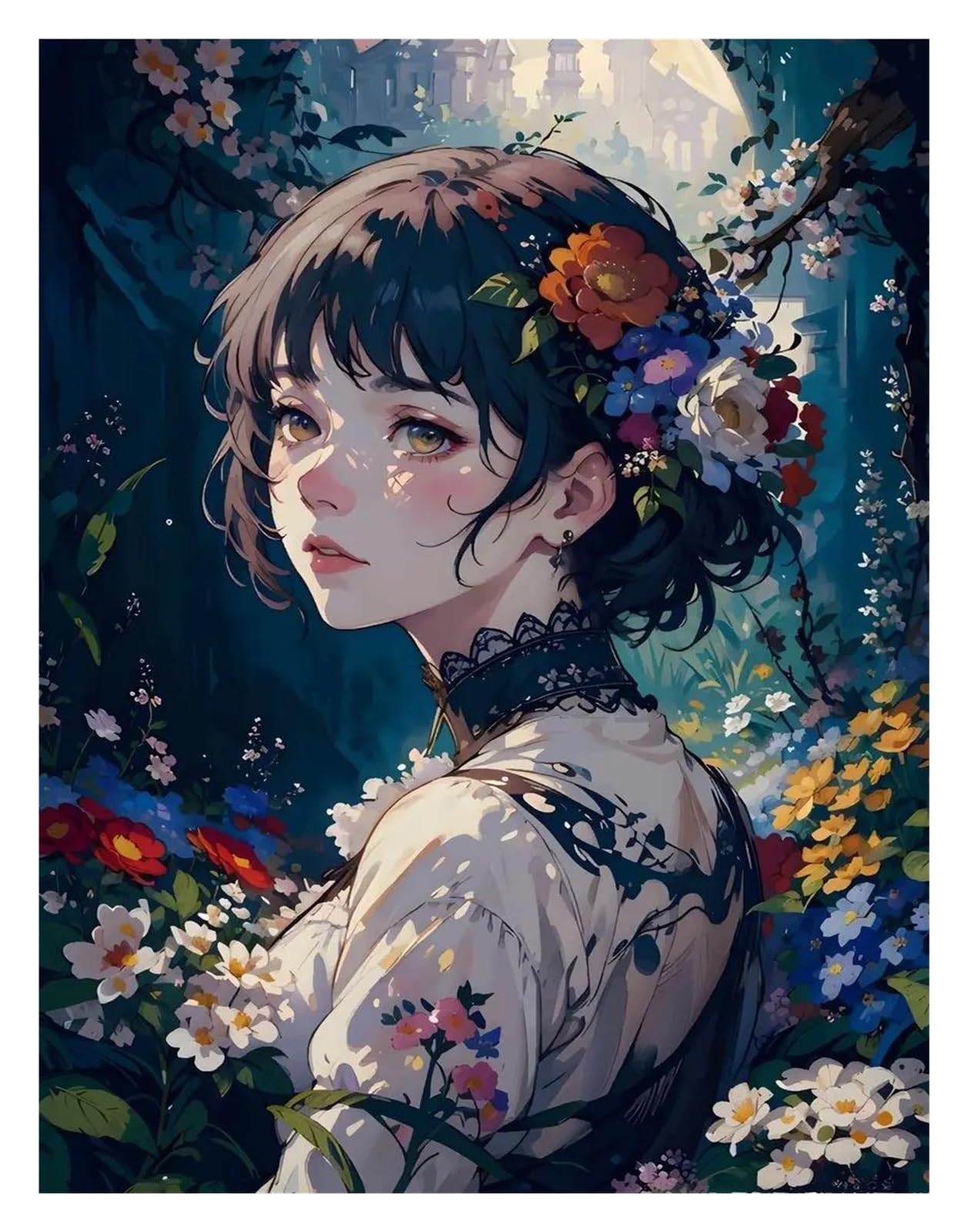 Lienzo decorativo de chica anime y girasol: arte de pared moderno de 20x30cm para salón