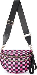 Checkered Crossbody Bag Bum Bag for Women,Spacious Fanny Packs Belt Bag