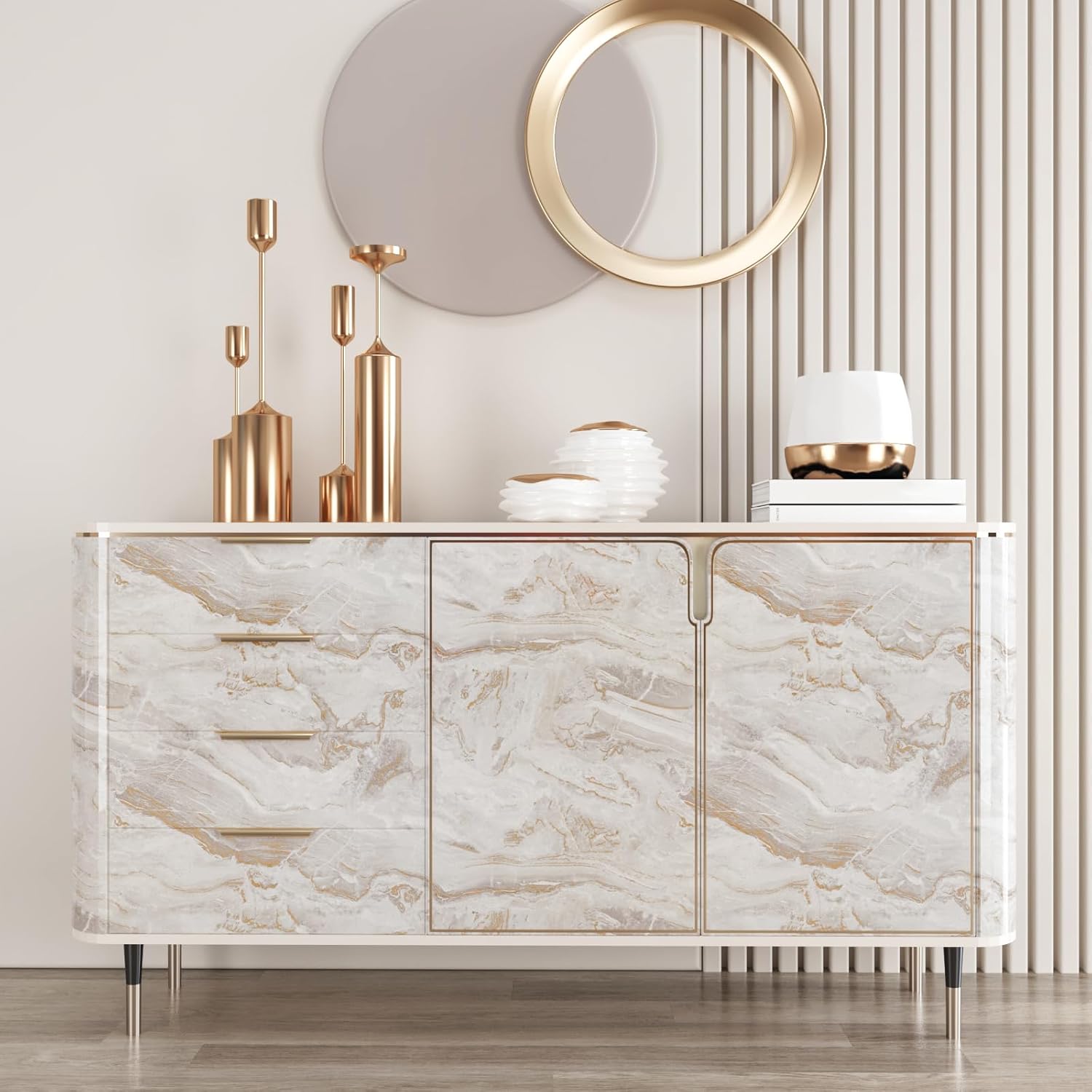 CRE8TIVE 36"x118" Wide Beige Gold Marble Contact Paper for Kitchen Countertop Peel and Stick Marble Wallpaper Removable Adhesive Waterproof Glossy Liquid Marble Vinyl Paper for Bathroom Cabinets Walls