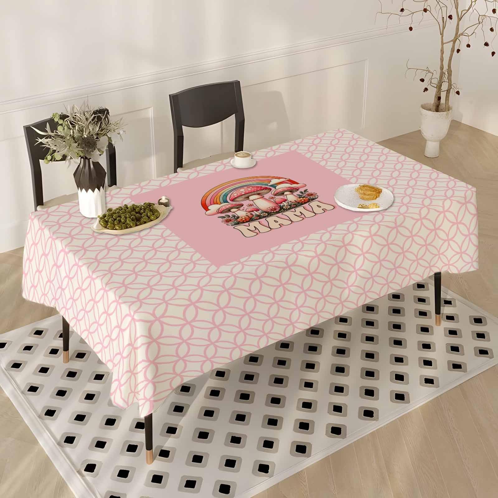 Mantel Antimanchas 240x140 Setas Rosas Arcoíris Mantel Tela Poliéster Impermeable Lavable Manteles de Mesa Rectangular para Interior y Exterior Casa Comedor Cocina Fiesta