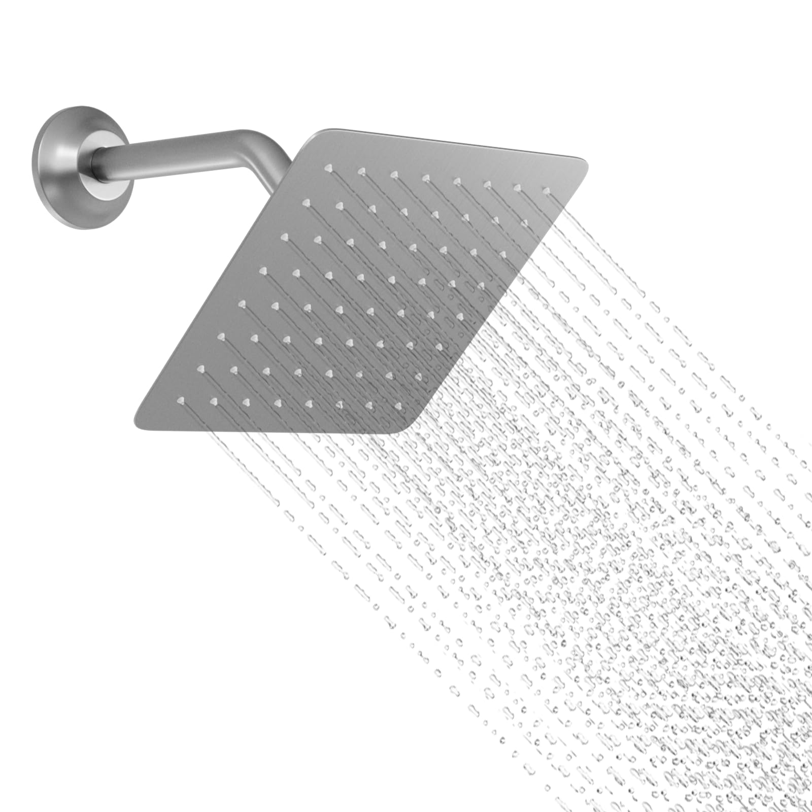 KAITAIHD Brushed Nickel Shower Head 8 inch Ultra Thin Square Shower Head with Shower Arm, Wall Mount