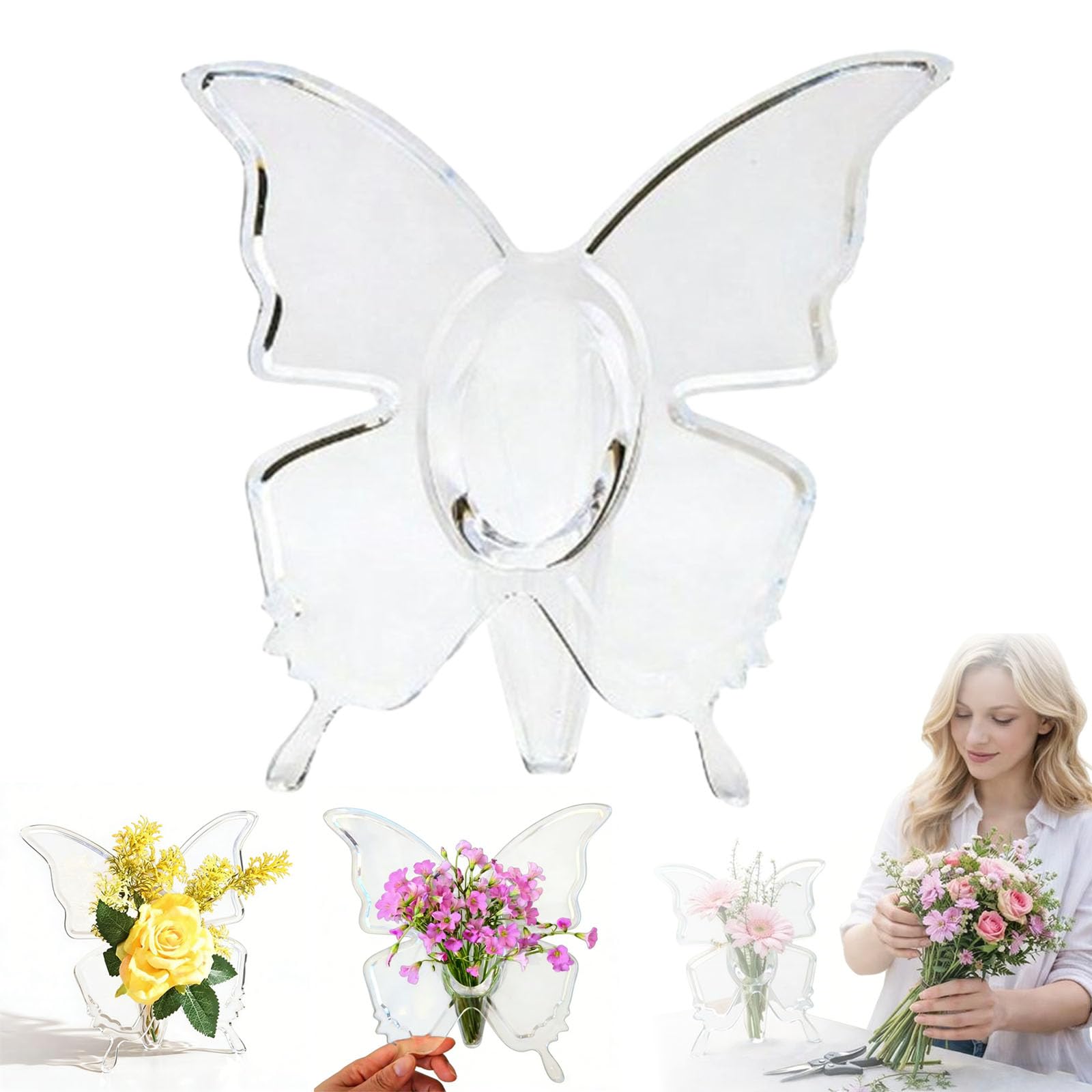 Vase papillon acrylique incassable de 24 cm pour table moderne