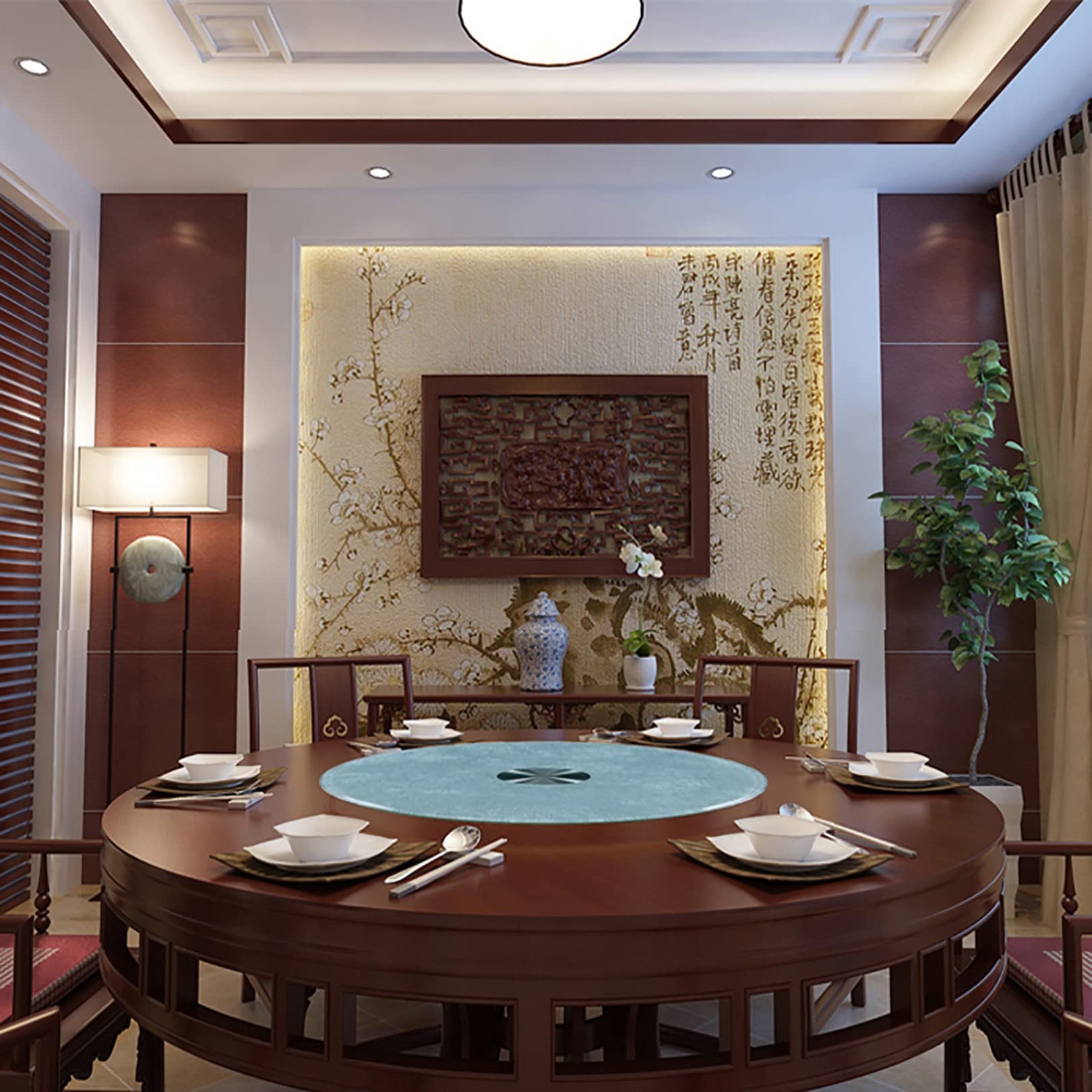 Vassoio Girevole Rotondo in Vetro temperato Lazy Susan con Cuscinetti Interamente in Acciaio Piatto da Portata Rotondo Grande da tavola, per Ristorante Cucina Hotel familiare (Dimensioni : Ø