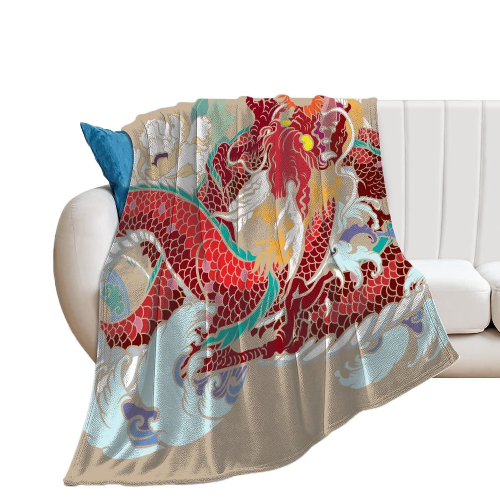 Couverture polaire dragon rouge pour cocooning sur canapé du salon 130x150 cm