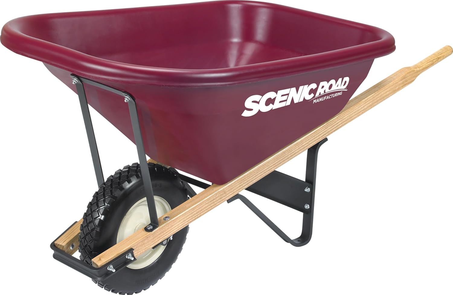 Scenic Road Two Wheel Wheelbarrow Heavy Duty 6 Cubic feet, 800 lb Capacity 16” Wheel Barrow Steel Frame for Home Improvement, Gardening, Landscaping, Farming, Lawn Equipment (Model M6-2FF)