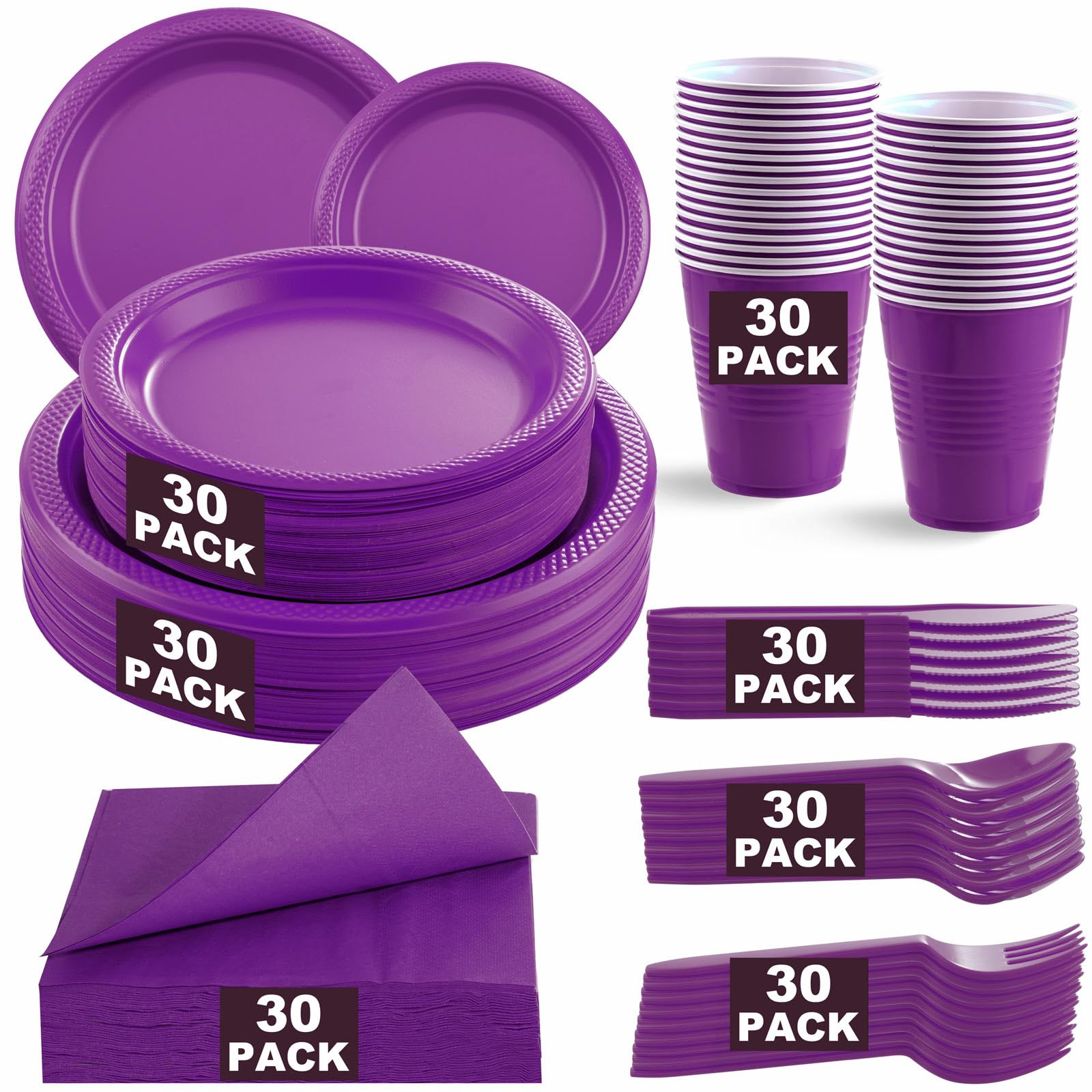 WELLIFE 210Pcs Purple Plastic Dinnerware Set