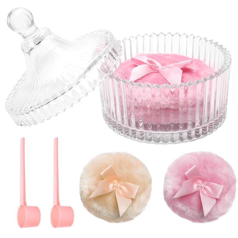 Anglecai Conjunto com 5 peças para pó corporal com recipiente, puffs e colheres